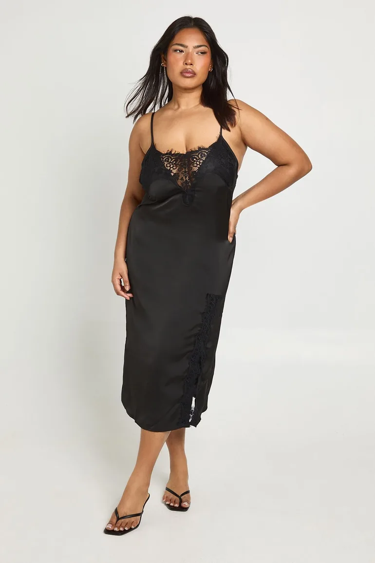 satin plus size slip dress Plus Size Satin Bow Mini Slip Dress in Pink