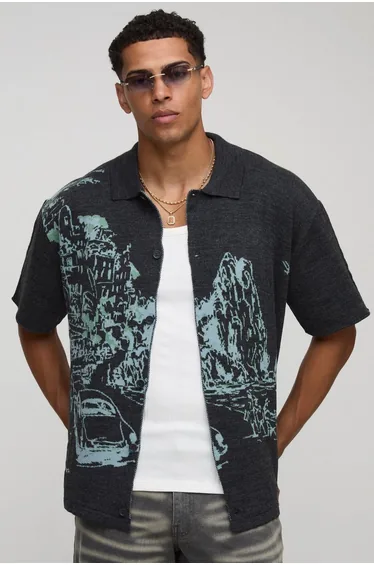 قميص جاكار بقصة عريضة