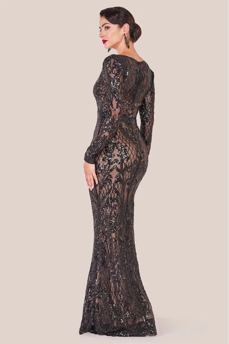 Shop Goddiva Sequin Square Neck Maxi Dress With Scallop Hem - Black Online  in Bahrain