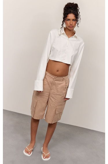 Sand Woven Cargo Pocket Detail Jorts