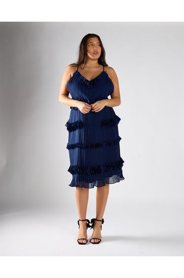 Glamorous Curve Navy Tiered Midi Dress