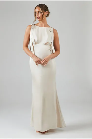 Coast Honoured Petite Sleeveless High Neck Tie Shoulder Satin Maxi Dress