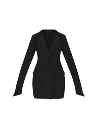 Black Woven Wrap Belt Blazer Dress - 4