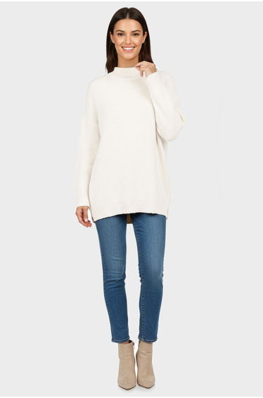 Ecru*001 Wide Pattern Soft Texture Stand Collar Knitwear Sweater