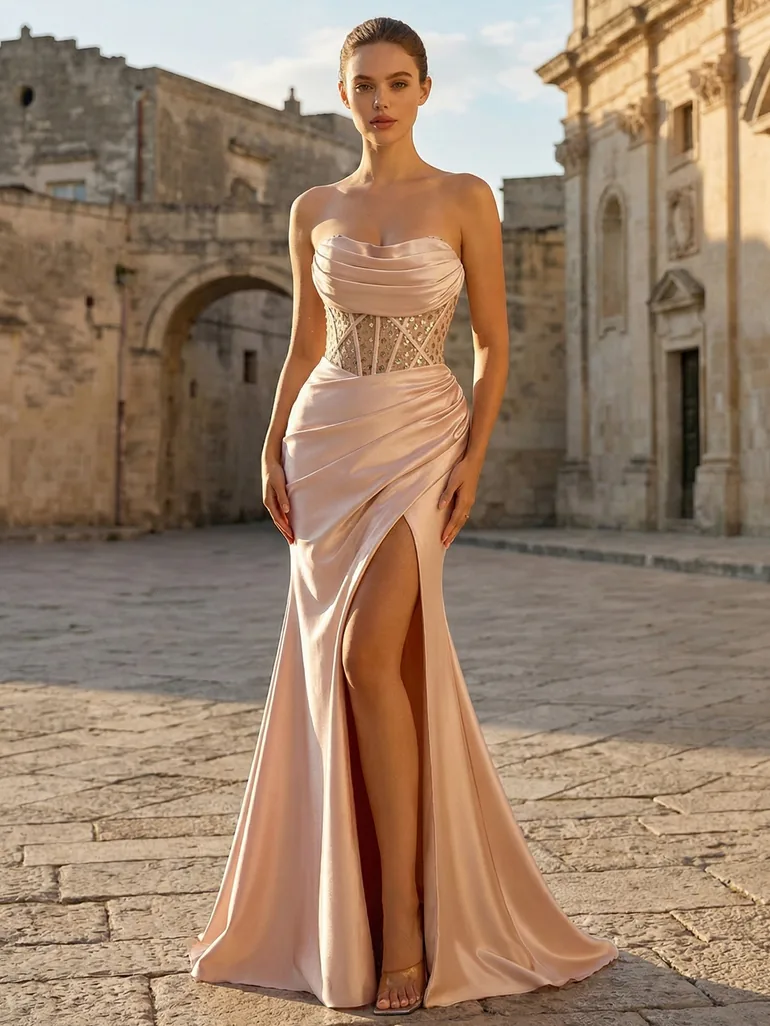 non silk prom dresses Nox Anabel R1824 Long Formal Beaded A Line Prom Dress