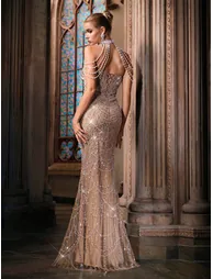 QOQ Plus Size Sequin Halter Neck Mermaid Dress - 1