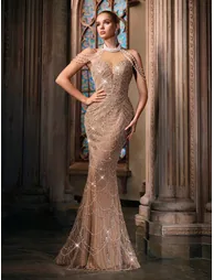 QOQ Plus Size Sequin Halter Neck Mermaid Dress - 3