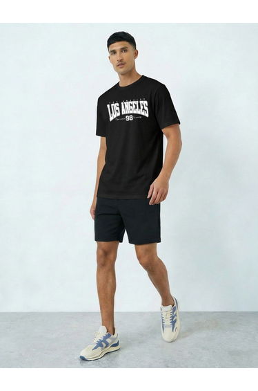 Men Black Graphic Print Short Sleeve T-Shirt and Shorts Co-Ords
