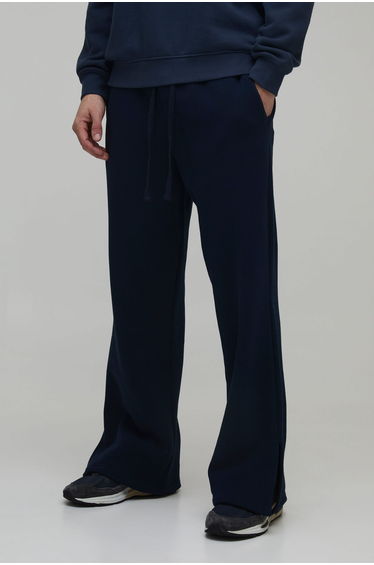 Baggy Flared Fit Split Hem Joggers - navy