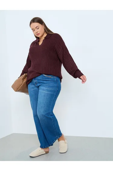 Plus Size Regular Fit Ribbed Knit Sweater