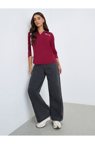 Women Open Collar Regular Fit Polo T-Shirt