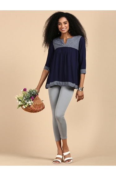 Grey Knitted Cotton Blend Leggings