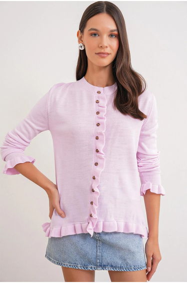 MIXRAY Frilly Ribbed Knit Cardigan