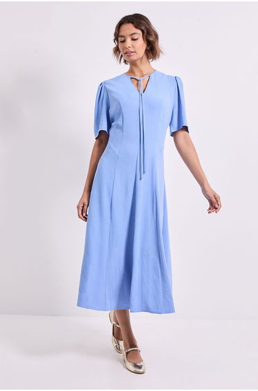 Tie Front Seam Detail Midi Dress