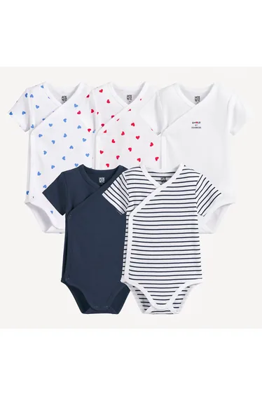 Pack of 5 Newborn Striped/Heart Print Short Sleeve Bodysuits
