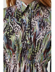 Women's Green Patterned Satin Surface Elegant Dress - 6