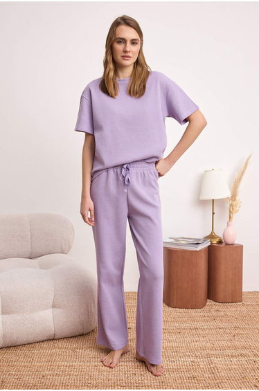 Lilac Plain Waffle Knitted Pajama Set
