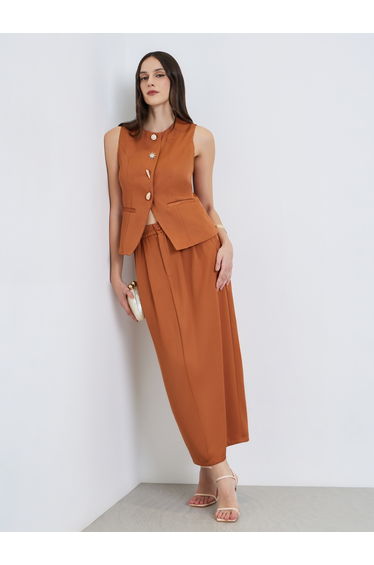 Women Rust Sleeveless Buttoned Waistcoat