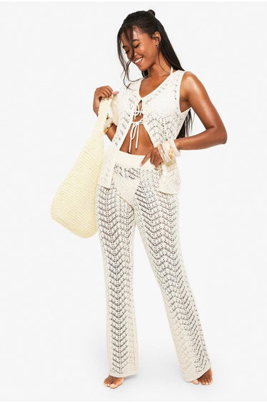 Crochet Tie Waistcoat - cream