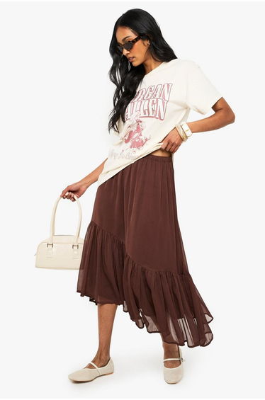 Chiffon Tiered Maxi Skirt - chocolate