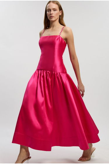 Twill Contrast Strappy Woven Maxi Dress