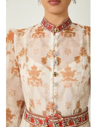 Glowing Presence Apricot Floral Print Mandarin Collar Maxi Dress - 7