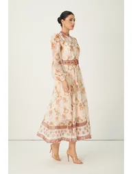 Glowing Presence Apricot Floral Print Mandarin Collar Maxi Dress - 3
