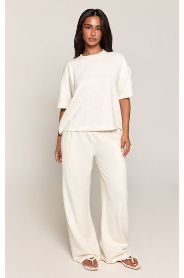 Petite Cream Soft Touch Boxy T-shirt Co-ord