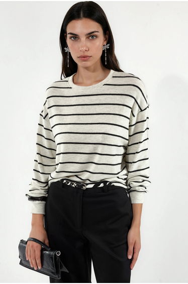 BUSEM Striped Ribbed Crew Neck Sweater
