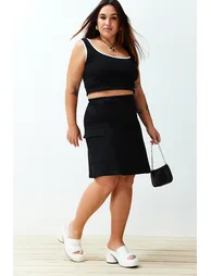 Black Pocketed Mini Knitted Skirt - 5