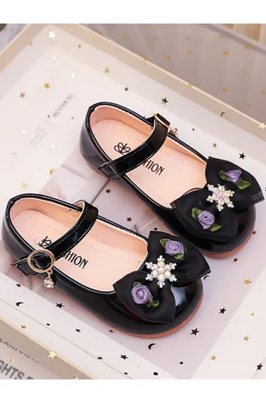 Girls Bow and Rhinestone Mary Jane Shoes