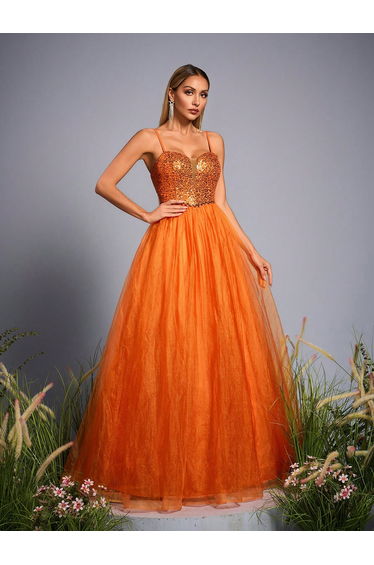 Leely Elegant Spaghetti Straps Sleeveless Prom Dress