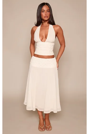 Petite Cream Woven Waistband Sheer Maxi Skirt