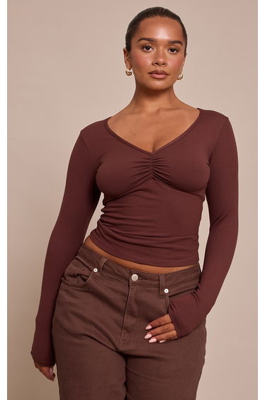 Shape Chocolate Sculpt Ruched Bust Long Sleeve Top