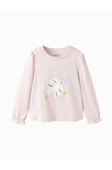 Girls' Ruffled Sleeve Top With Print