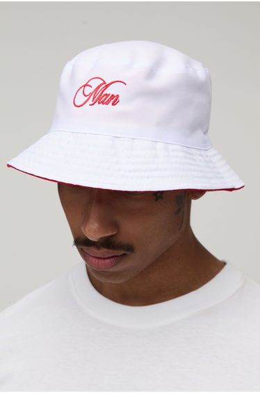 Man Embroidered Reversible Bucket Hat - white