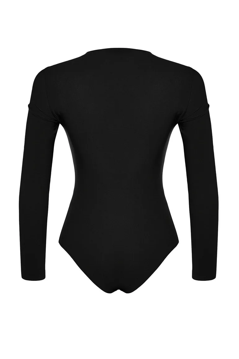 Black Cut Out and Gathered Detail Fitted/Fitted Elastic Snaps Knitted Bodysuit - 7