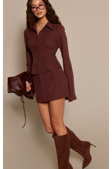 Brown Peach Skin Fitted Shirt