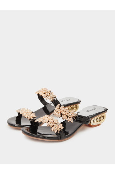 Women Black Embellished Sandals