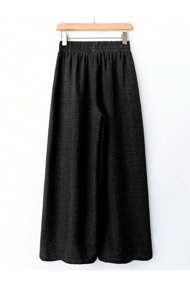 Black Textured Wide Leg Trousers