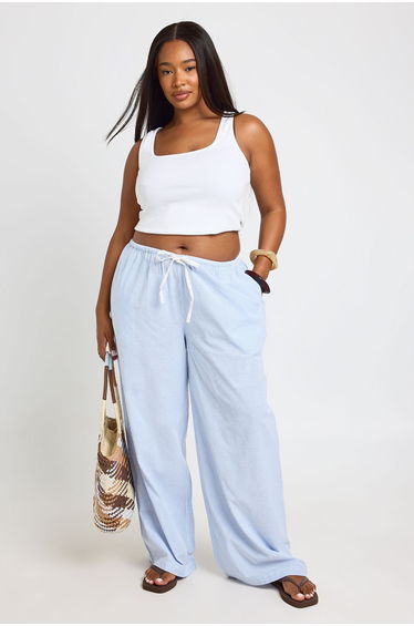 Plus Contrast Drawcord Stripe Wide Leg Trouser - blue