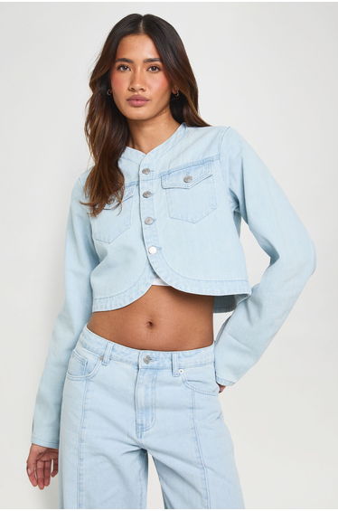 Curved Hem Denim Jacket - bleach wash