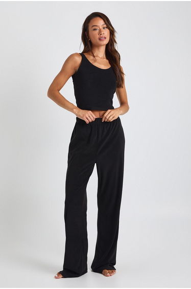 Tall Velour Fleece Cami Top & Wide Leg Trousers Lounge Set