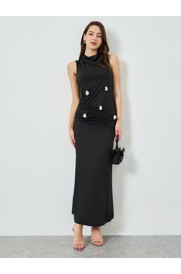 Black Maxi Dress with Tassel Detail