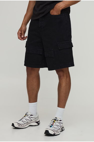 Parachute Cargo Denim Jorts - washed black