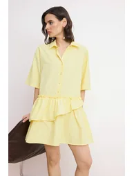 Light Yellow Skirt with Detail Woven Shirt Dress