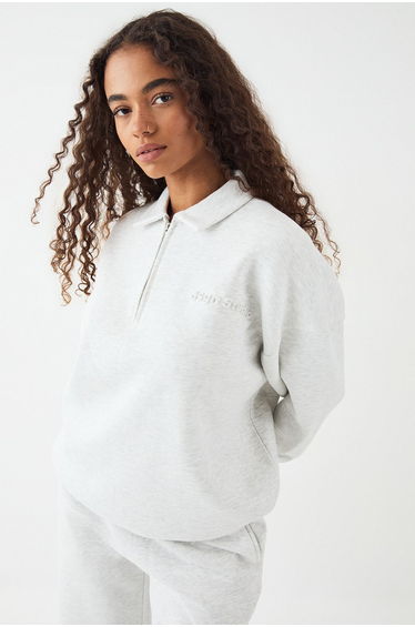 DSGN Studio Embossed Collared Half Zip Sweatshirt - ash grey