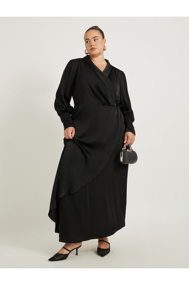 Plus Size V-Neck Long Sleeves Wrap Maxi Dress