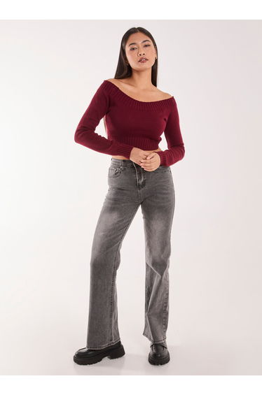 Off Shoulder Crop Knit Top