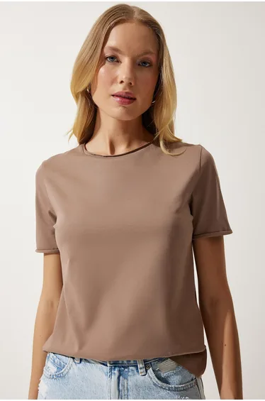 Women Mink Crew Neck Basic Knitted T-Shirt